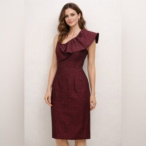 Nue by Shani One-Shoulder Burgundy Dress